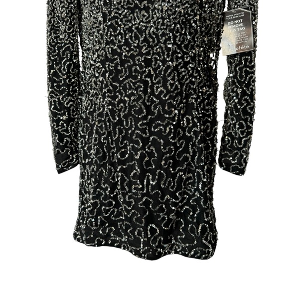 Retrofete NEW Nikki Sequins Long Sleeve Black Cocktail Party Mini Dress Size L - Picture 7 of 12
